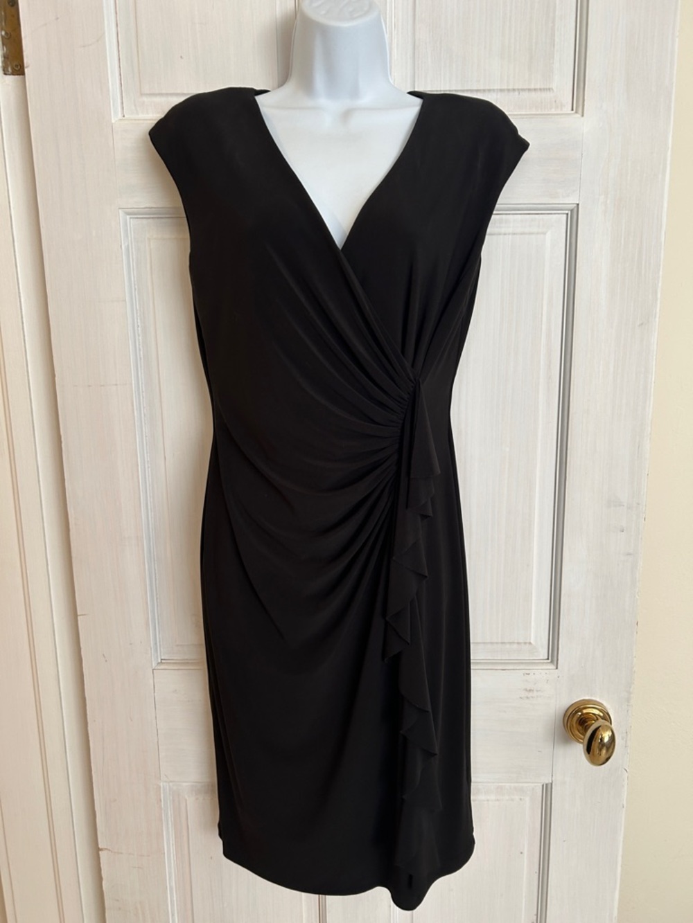 American Living Black V-Neck Ruched Midi Dress